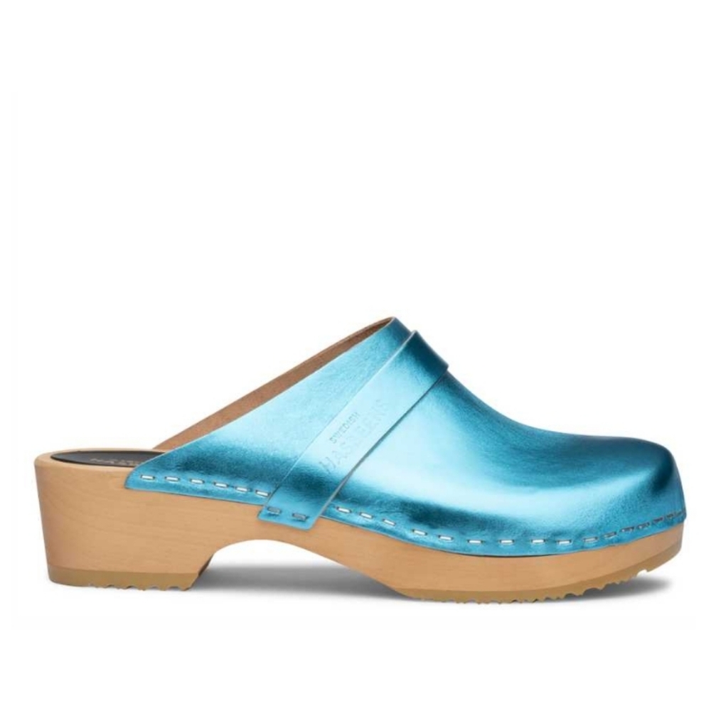 Sweedish Hasbeens Husband Blue Metallic Clog